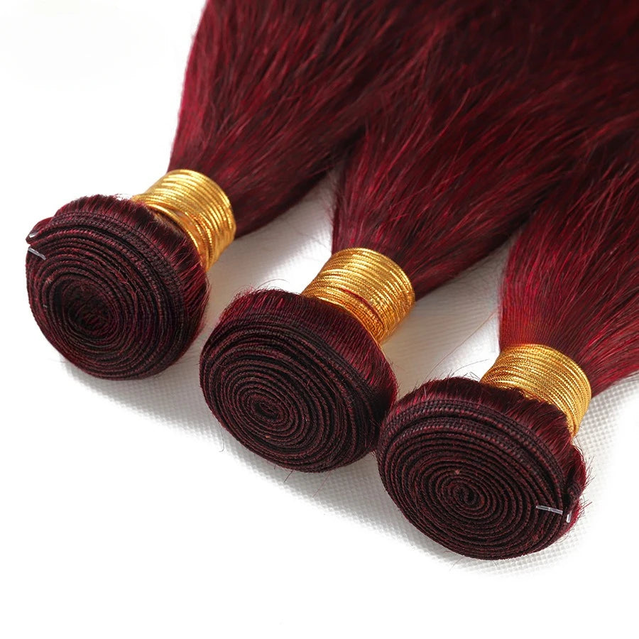 99j Burgundy Straight Human Hair Bundles 1/2/3Set 100g/Pc 10A Grade Brazilian Remy Hair Double Weft Hair Extensions Full End