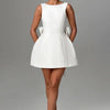 Elegant Pearl Bow Backless Short Dress Women's Sleeveless Party Cute Mini Dresses Black White Pink Chic Birthday Evening Y2K New