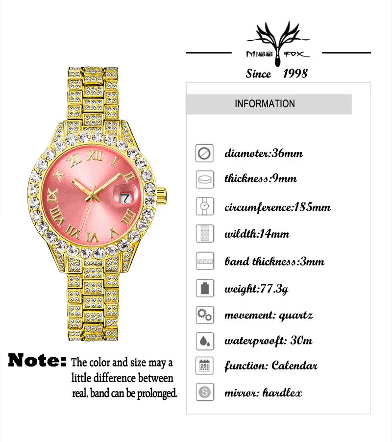 MISSFOX Pink Women Watches Luxury Small Face Elegant Quartz Watch For Ladies Icy Look Party Jewelry Mini Babe So Cute Arm Clock