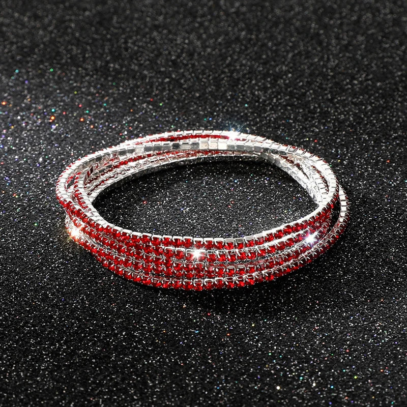 5Pcs/Lot Elastic Crystal Bracelets 2mm Charming Gold Color Crystal Rhinestones Metal Bangle Bracelet Jewelry DIY Gift