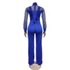 Fashion Women's Clothing Hollow Long-sleeved Loose Wide Leg Jumpsuits Overall Pants Solid Color Sexy Lace