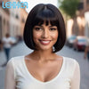 Lekker Chocolate Brown Short Straight Bob 100% Human Hair Wig With Bangs For Women Brazilian Remy Hair Top Lace Glueless Bob Wig
