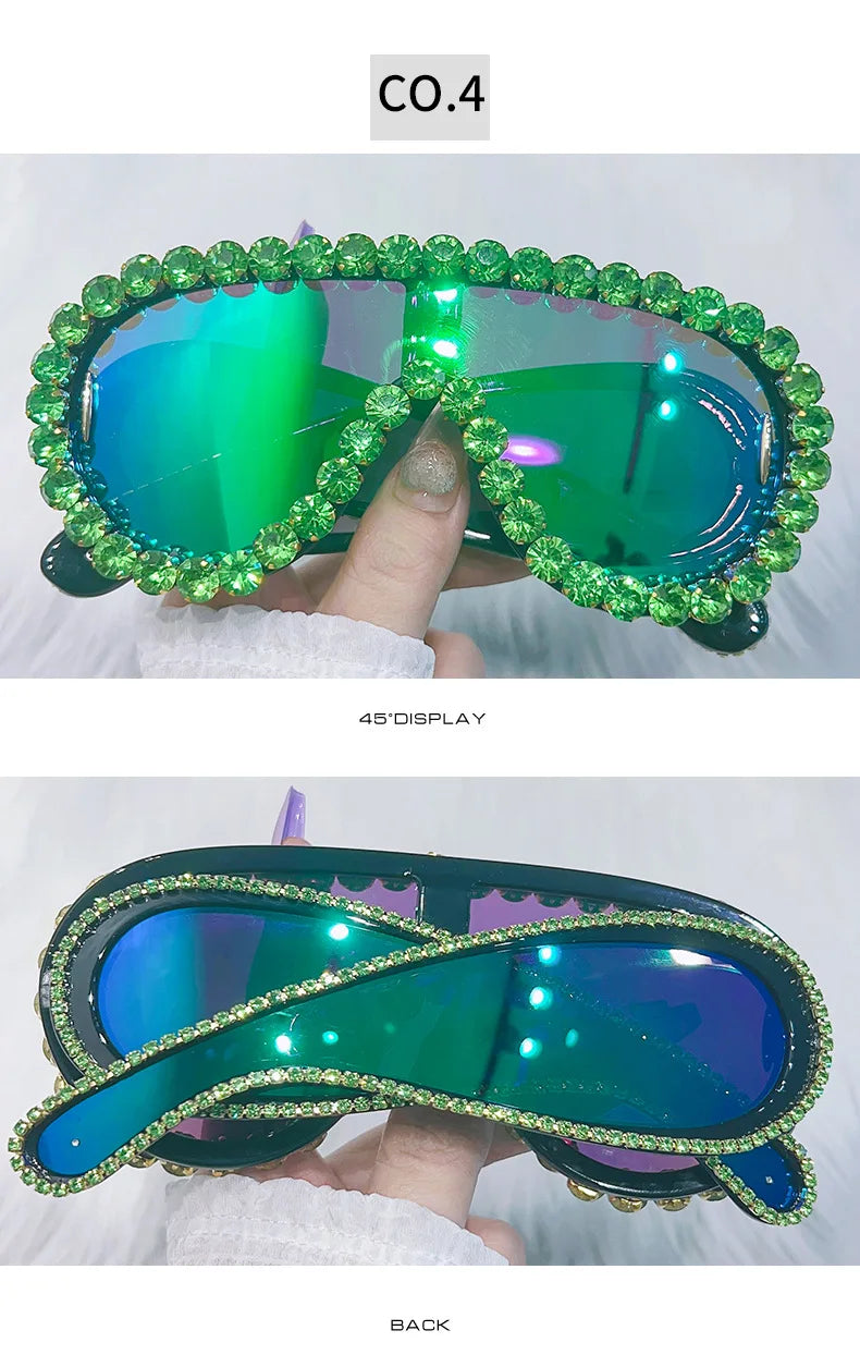 Oversized Punk Rhinestones Sunglasses Women 2024 Luxury Brand One-Piece Y2K Sports Sun Glasses for Lady Steampunk Eyewear UV400