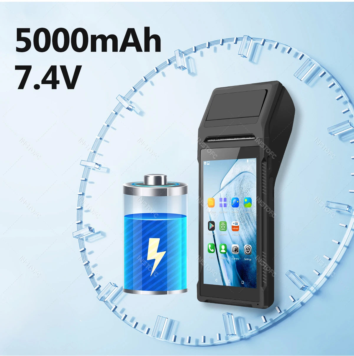 Handheld POS Receipt Printer for Android 8.1 1D 2D QR Barcode Scanner PDA Terminal Support 3G WiFi Touchscreen 58mm Width