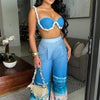 Sexy Nightclub Outfits for Women 2 Piece Set Birthday Vacation Bra Crop Top and Print Wide Leg Pants Matching Sets Beach Wear
