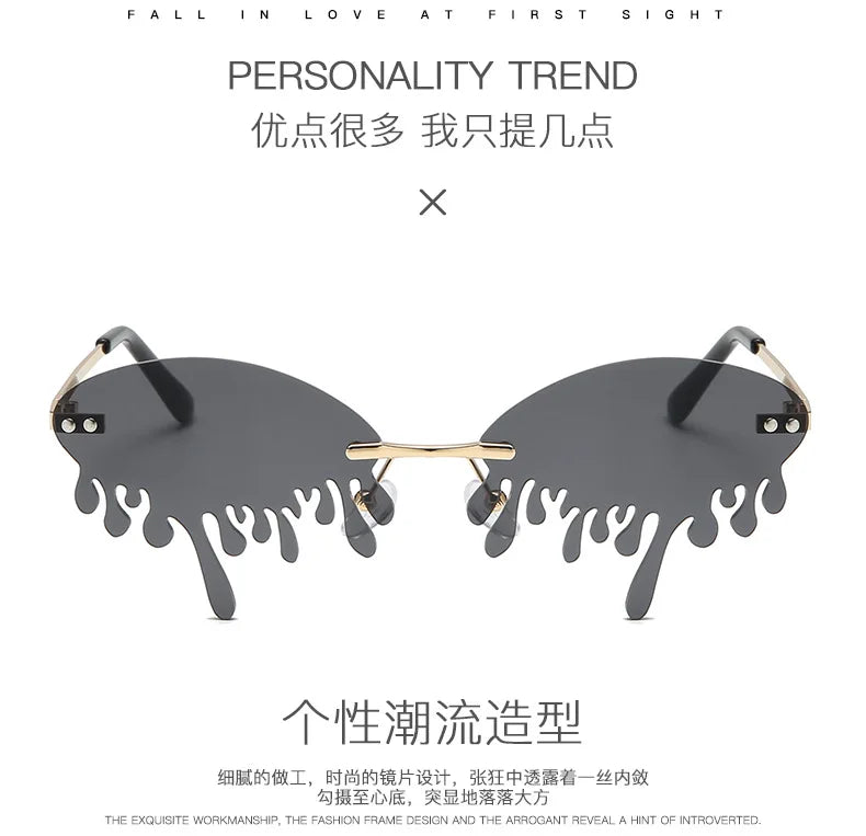 New personalised rimless sunglasses male Europe and the United States prom weird trend of irregular tears sunglasses female