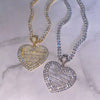 In Stock Iced Out Bling Women Jewelry 5A White Cubic Zirconia Heart Shaped Pendant Necklace With Tennis Box Chain