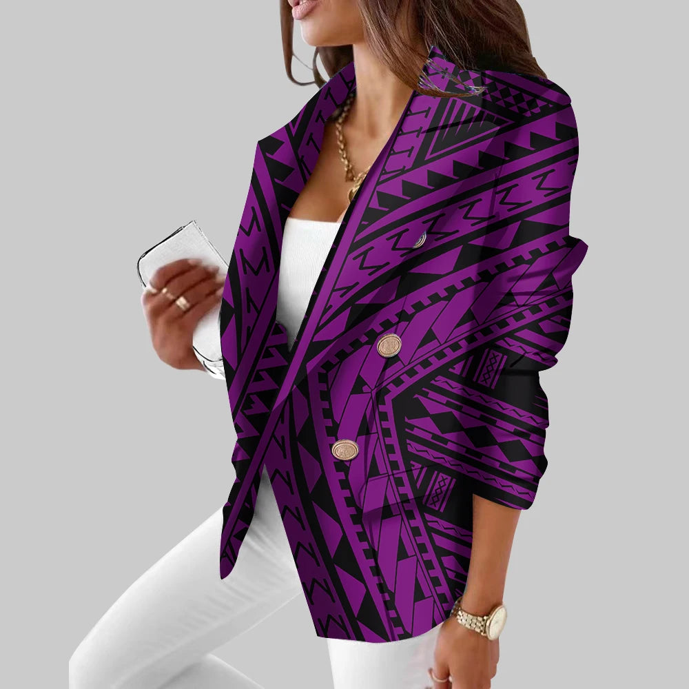 Hawaii Tribal Design Sublimation Print Jackets Personality Long Sleeve Kimono Cardigan Polynesia Retro Style Women's Casual Suit