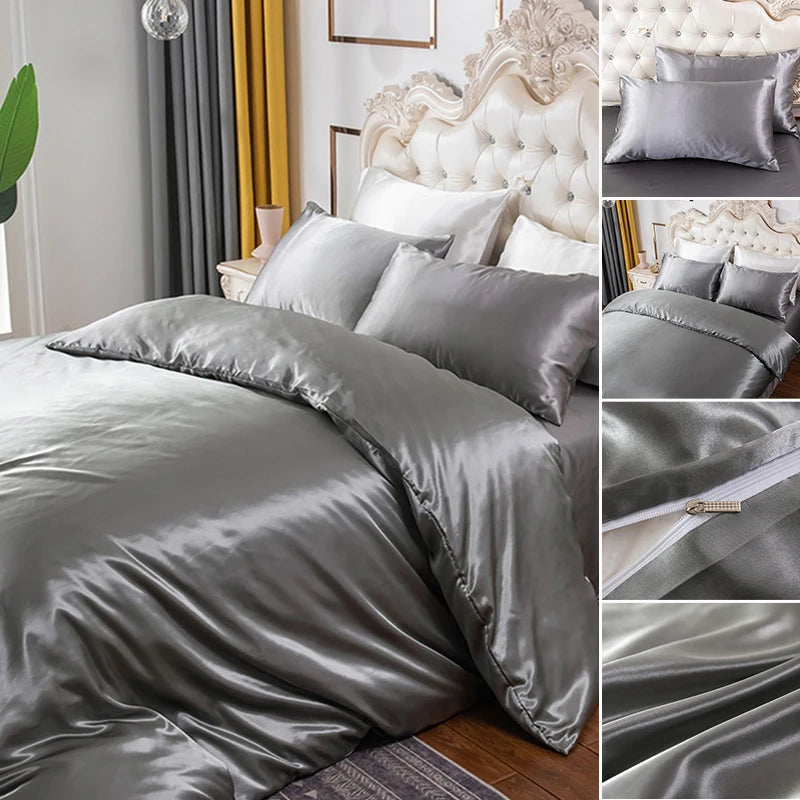 Bedding Duvet Cover Set Soft Silky Textured Comforter Cover with Corner Ties and Zipper Closure, Envelop Pillowcase