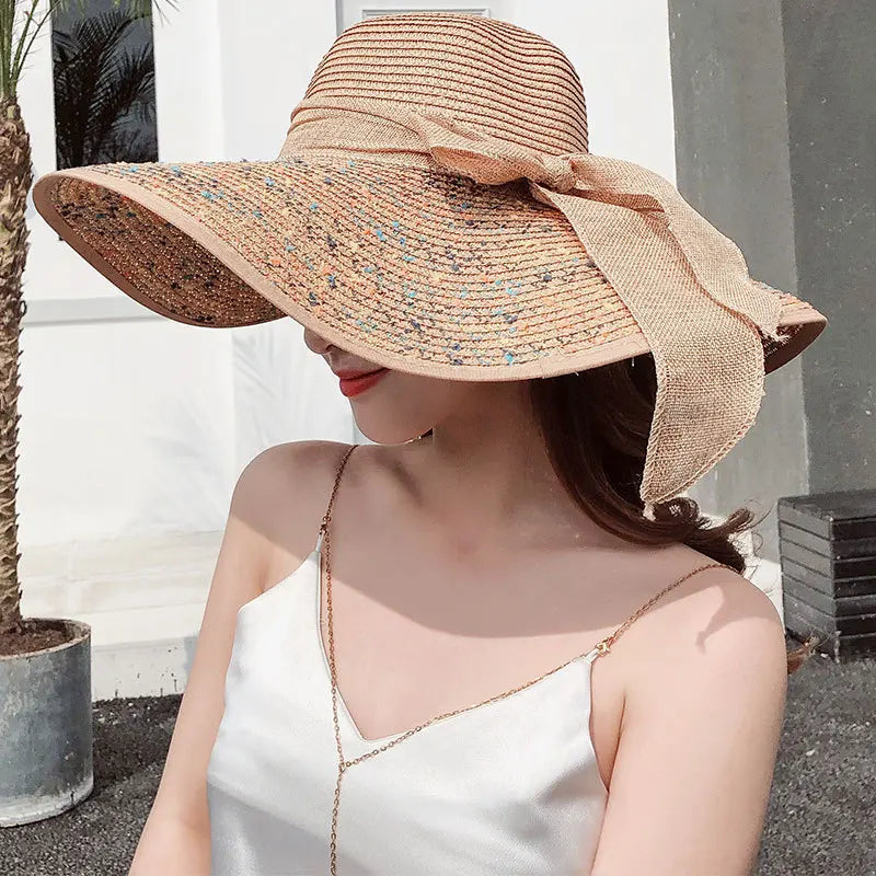 Summer straw hat beach Korean style seaside large brim outdoor sun protection sun hat vacation foldable straw hat  여름모자  모자