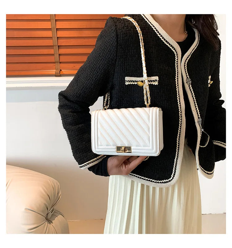 Fashionable Mini Quilted Embossed Chain Shoulder Bag Simple And Versatile Diagonal Crossbody Bag For Women Square Handbag