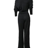 New Flat Elegant Office Women's Loose Ruffle Cold Shoulder Split Wide Leg jumpsuit Single Shoulder Formal Elegant Party jumpsuit