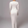 Mozision hollow out long sleeve sexy maxi dress for women fashion solid V neck back split bodycon club long dress elegant