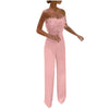 Women Jumpsuit Feather Tube Top Sexy Evening Party Jump Suits Sleeveless High-waisted Straight Playsuits Night Clubwear Overalls
