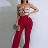 Women Summer Strapless Jumpsuit Sexy One Piece Outfits Cut Out Waist Party Jumpsuit Clothing Lady Full Length Backless Jumpsuits