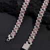 Hip Hop Bling Pink Crystal Cursive Initial Letter Cuban Necklace for Women Iced Out Paved Cuban Chain Necklace Choker Jewelry