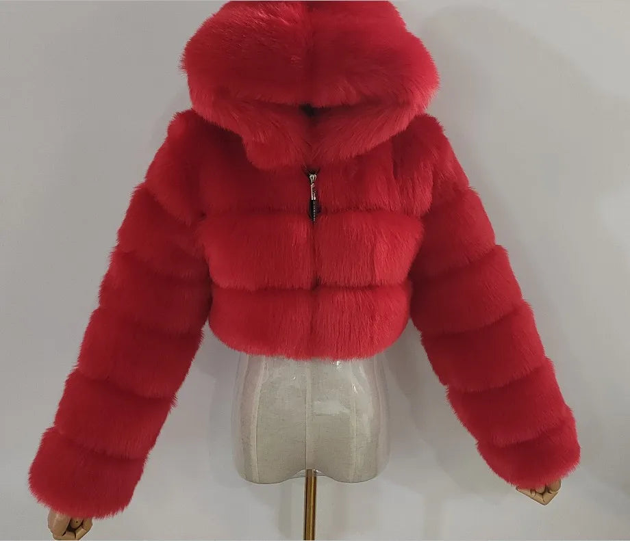 Women Warm Faux Fur Coat Winter Vintage Gradient Jacket Furry Outerwear Jackets Hooded Coats Plus Size Autumn Winter Streetwear