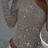 2025 Spice Girls Sexy Sequin Top One-Shoulder Tight Rhinrhinone Solid Color Silver One-Piece Fashion Party Nightclub Summer Top