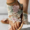 Sandals Women's Floral Pattern Hollow Out Toe Post Lace Flower Sandals Roman Style Open Toe Flat Shoes Women's Sandals