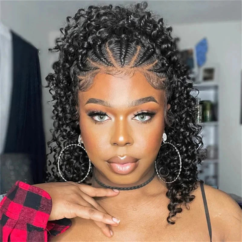 Braided Wigs 100% Human Hair 13X4 Lace Front Wig Braided Wigs With Baby Hair Wigs For Women Kinky Curly Hair Wigs Curly Bob Wig