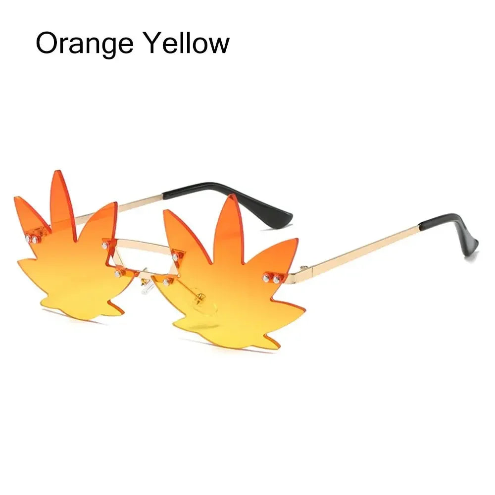 Novel Rimless Maple Leaf Shape Metal Sunglasses for Women Party Decorative Sun Glasses Men Unique Street Catwalk Prom Eyewear