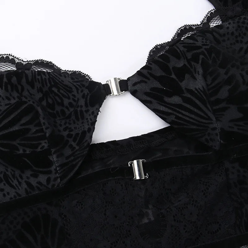 FAGADOER Sexy Lace See Through 2 Piece Sets Woman Outfit Hollow Out Crop Top + Flare Pants Female Y2K Streetwear Summer Spring