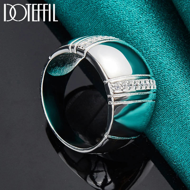 DOTEFFIL 925 Sterling Silver Big Smooth AAAAA Zircon Ring For Man Woman Fashion Wedding Engagement Party Gift Charm Jewelry