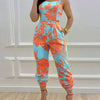 New Summer Fashion Printed Sleeveless Jumpsuit Sexy Hollow Backless Lace Up Long Jumpsuits Elegant Casual Jumpsuit With Pocket