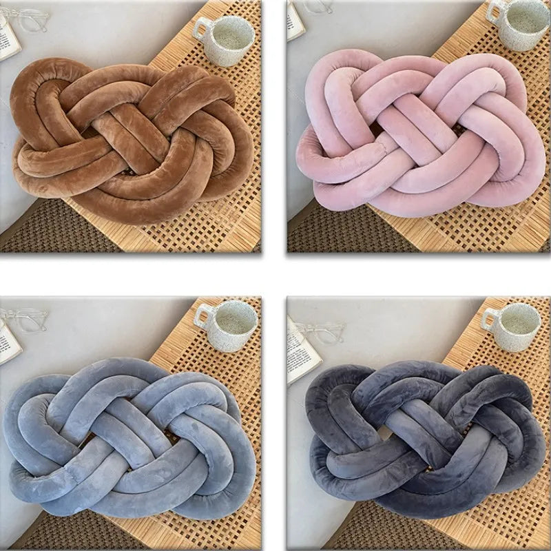 Inyahome Handmade Knot Throw Pillows for Couch Soft Decorative Knotted Comfort Pillow Cushion for Home Sofa Bedroom Decor Blue