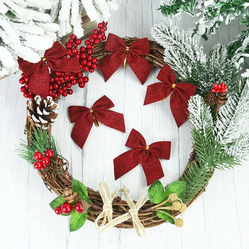 20/10pcs Linen Christmas Bow Decoration Christmas Tree Hanging Ornaments Bowknot For Xmas Wreath New Year 2024 Navidad Gifts Bow