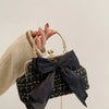 Glittering Chain Plaid Pattern Evening Bag For Women Bow Decor Shoulder Bag, Fashionable Elegant Clutch, Women‘s Crossbody Bag