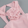 New sexy pink neck hanging backless dress, women's temperament short skirt decoration flower party dress set