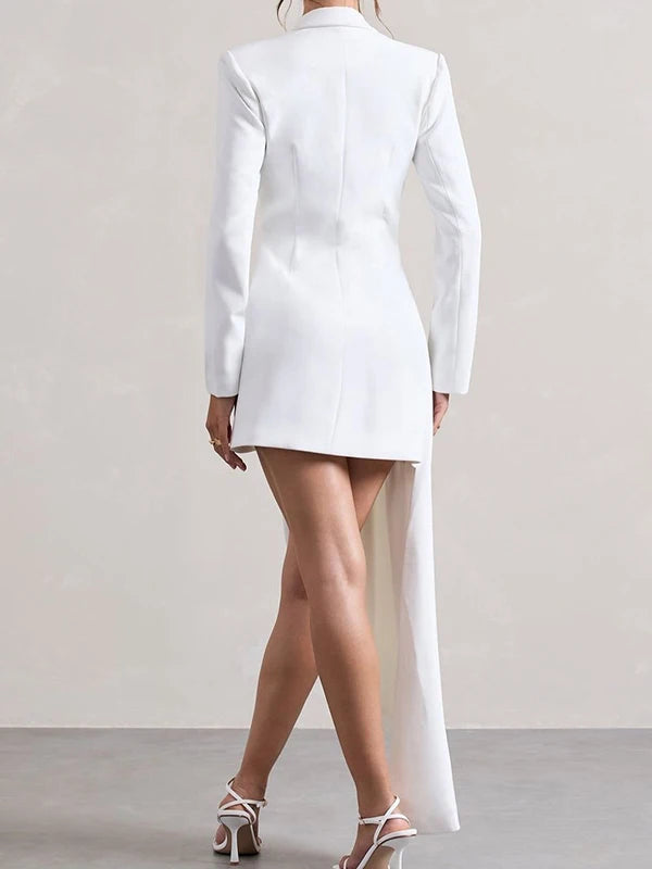 Yeezzi 2025 New Urban Female Black White High-low Notched Collar Blazer Office Ladies Fashion Buttoned Pocket Commute Outerwears