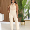 Sexy Halter Backless Jumpsuits Woman Elegant High Waist Flare Pants Sleeveless Beading Ruched Party Romper Birthday Club Outfits