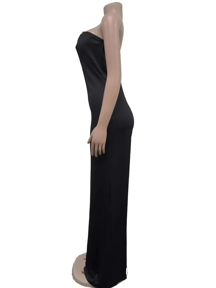 Beyprern Fashion Off Shoulder Snake Metal Jumpsuits One Piece Outfits Beautiful Strapless Hollow Out Wide Leg Rompers Overalls