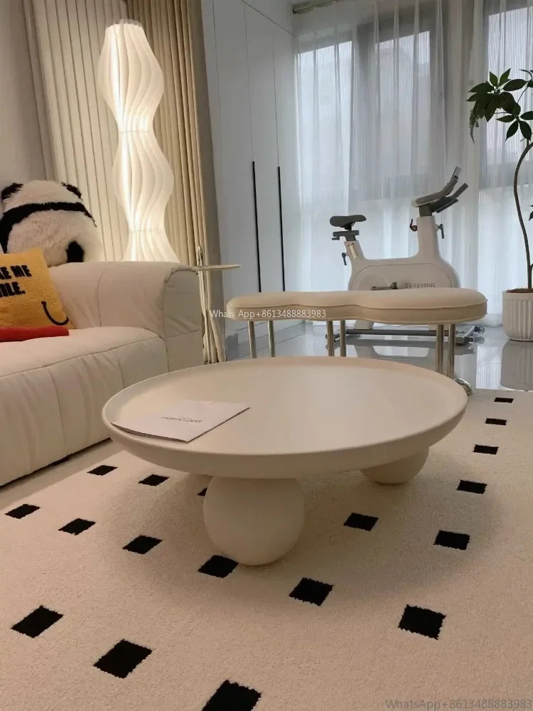 Nordic Combination Bedroom Coffee Table Simple Light Luxury Household Cream New Round Living Room Modern Small Apartment
