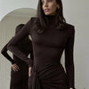 Mozision Turtleneck Thigh High Split Sexy Maxi Dress For Women Fashion Long Sleeve Draped Bandage Bodycon Club Long Dress