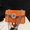 Crocodile Embossed Shoulder Bags For Women Flap PU Leather Fashion Rhinestone Decor Small Square Crossbody Bag Designer Handbag