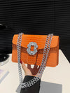Crocodile Embossed Shoulder Bags For Women Flap PU Leather Fashion Rhinestone Decor Small Square Crossbody Bag Designer Handbag