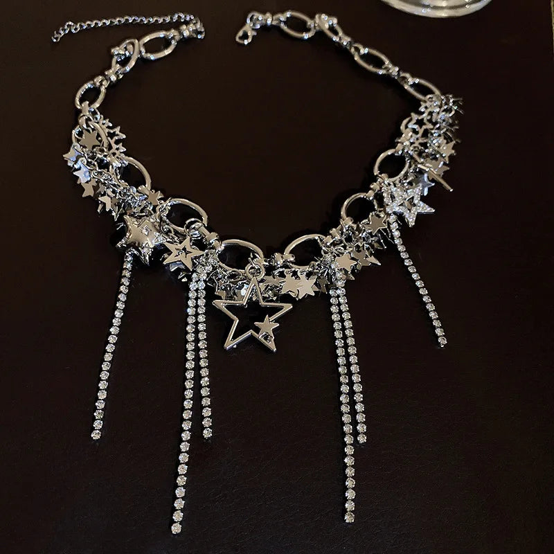 Rhinestone Multi Layered Flower Fringe Necklaces for Women Occidental Exquisite Temperament Advanced Personality Luxury Jewelry