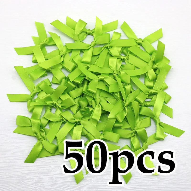 (50 Pcs) 4*4cm Colourful Ribbon Bows Small Size Polyester Satin Ribbon Bow Flower DIY Craft Decoration