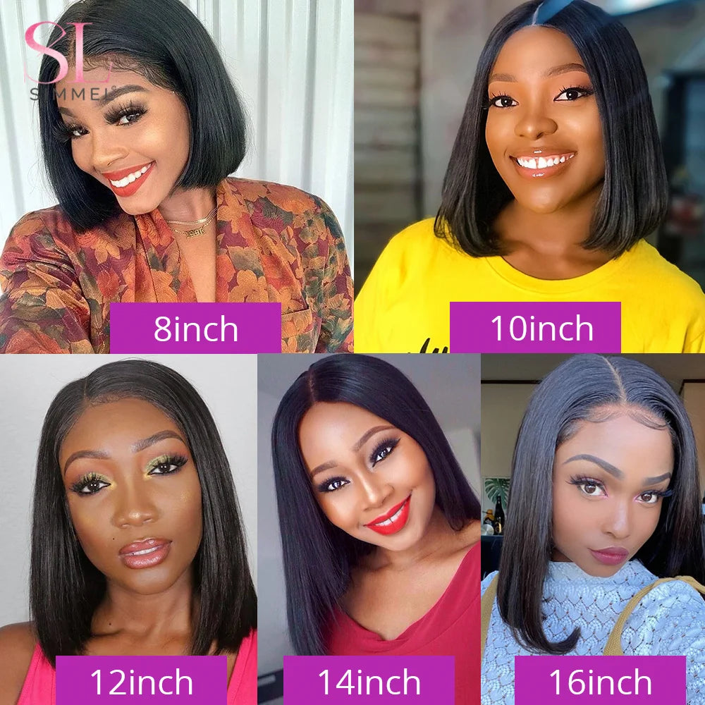 SIMMEL Ombre 4x4 Lace Closure Wig Highlight Colored Human Hair Wigs Highlight Brown Bob Wigs Straight Remy Hair 180 Density