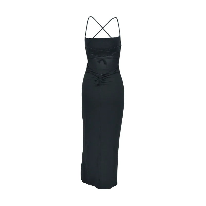 AltGoth Fairycore Sexy Midi Dress Women Streetwear Mall Gothic Backless Lace-up Halter High Waist Bodycon Dress Partywear Female