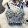 Streetwear Diamonds Denim Vest Female Bra Sleeveless Backless Sexy Summer Tank Tops For Women Camisole y2k Crop Top 2025