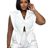 Znaiml Elegant White Patchwork Rompers Playsuits Women Lapel Sleeveless Slim Shorts Jumpsuits Hollow Button Birthday Overalls