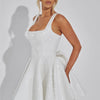 Mozision Sequins Bow Backless Sexy Mini Dress For Women Robe Fashion Square Collar Sleeveless High Waist A-line Club Dress