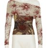 CIBBAR Vintage Mesh See Through Cropped Top y2k Aesthetic Floral Print Slash Neck Long Sleeve T-Shirts Women Retro Fashion Tees