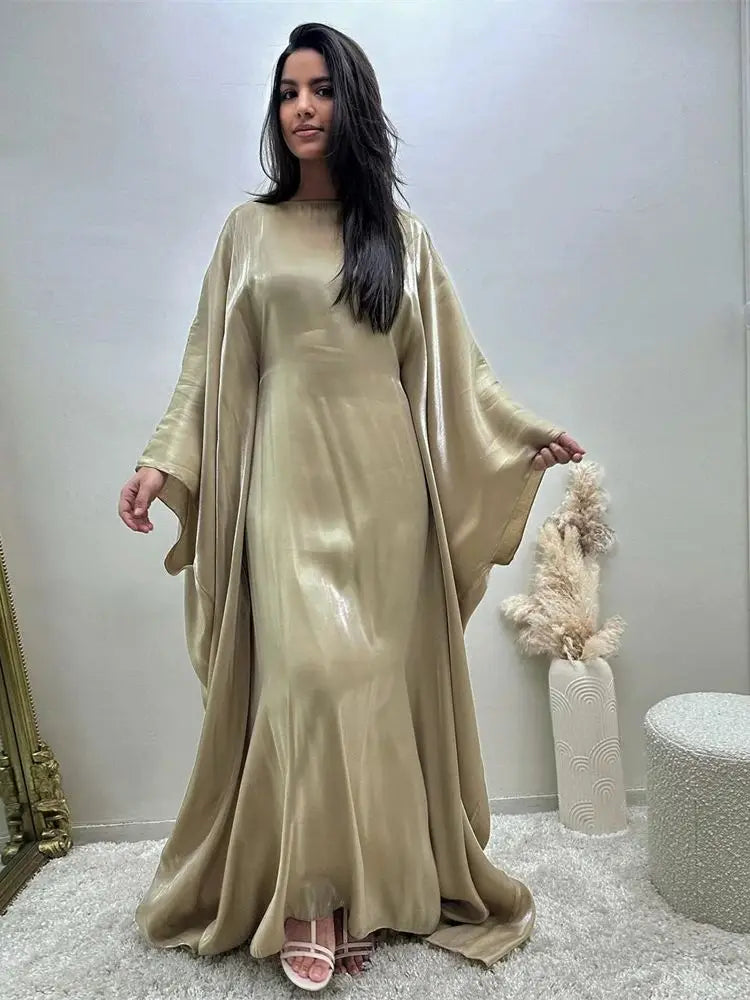 Batwing Butterfly Sleeve Satin Khimar Abaya Dubai Muslim Maxi Dress Kaftan Abayas For Women Kebaya Caftan Robe Femme Vestidos