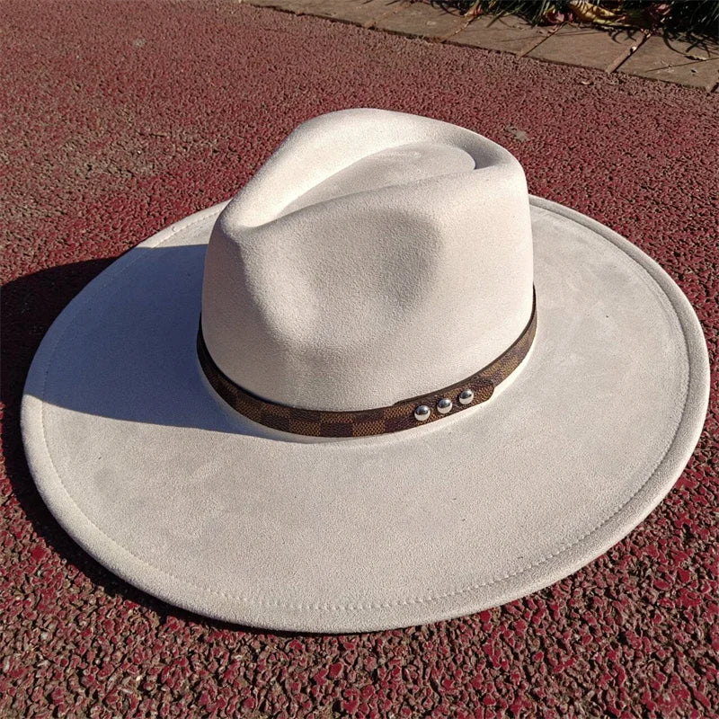 Fedora hat nubuck leather elastic webbing concave top wide brim hat for men and women autumn and winter hat  sombrero hombre