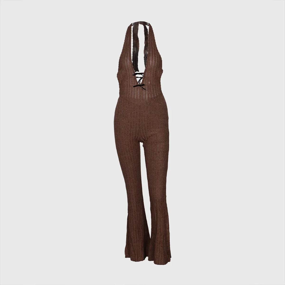 Women Knit Halter Bow Sleeveless Long Jumpsuits 2025 Summer Backless Sexy Outfits Night Club Party One Piece Rompers